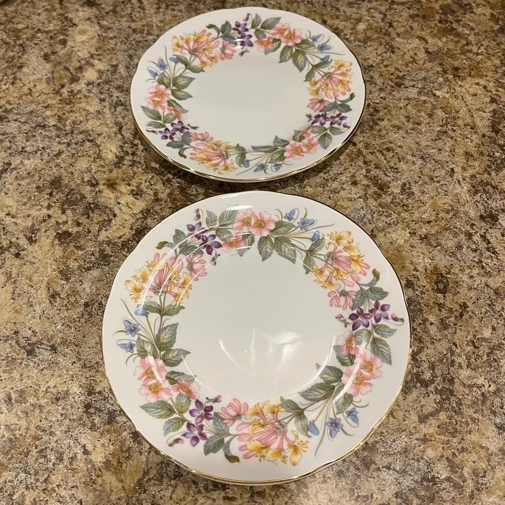 Vintage PARAGON Country Lane 6” Bread Plates Floral Side Plates Set of Two